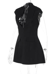 Black Deep Neck Short Sleeve Mini Dress
