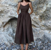 A-line Sling Cotton V-neck Dress