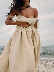 A-line Sling Cotton V-neck Dress