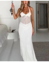 Solid color sexy halter with empty temperament dress