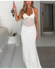 Solid color sexy halter with empty temperament dress