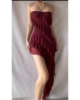 Wine Red Slit pleated strapless dress