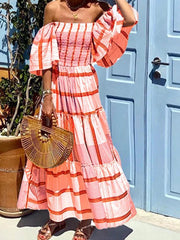Boho Off-Shoulder A-Line Beach Dress