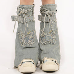 Butterfly Patch Y2K Denim Leg Warmers