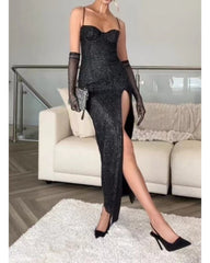 Sexy halter strapless irregular maxi dress