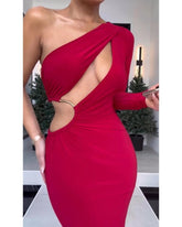 Sexy red with slant shoulders dress