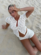 Crochet Hollow Flower Shorts Set