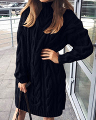 Solid Color Loose Pullover Twist Knit Sweater Dress