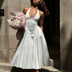 Deep V Sexy Slim Fit Backless Halter Dress