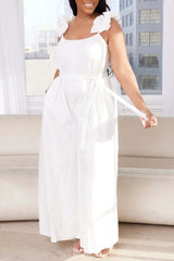 Sexy Casual Solid Frenulum Backless U Neck Plus Size Jumpsuits