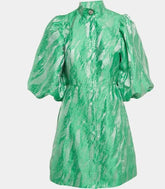 Elegant Puff Sleeve Stand-Up Collar Dress