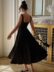 Elegant Square Neck A-Line Long Dress