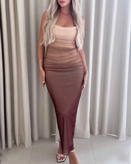Suspender Smocked Gradient Sheath Dress