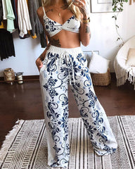 Two-piece Printed Tube Top Wide-leg Pants