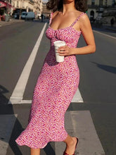 Floral Print Backless Midi Dress