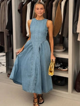 High Waist Backless Denim Dress