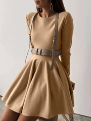 Long Sleeve Mini Pleated Knitted Dress