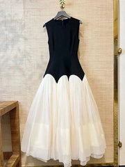 Mesh Patchwork Block Vintage Evening Dress