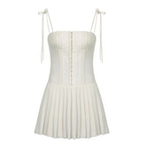Pleated Corset Buckle Up Mini Dresses