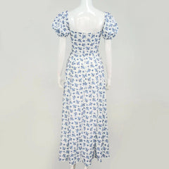 Puff Sleeve Floral Elegant Long Dress