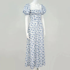 Puff Sleeve Floral Elegant Long Dress