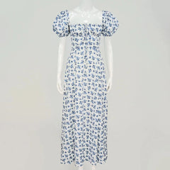 Puff Sleeve Floral Elegant Long Dress