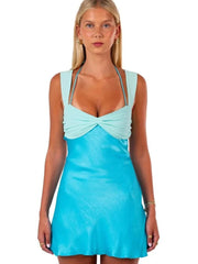 Satin Strapless Lace-Up Mini Dress