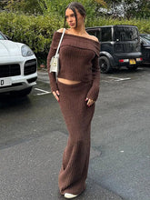 Solid Sweater Outfits Long Sleeve Tops+Half Skirt 2pc Set