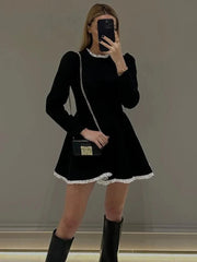 Splice Lace Mini Flare Dress