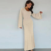 String Ribbed Long Sleeve Maxi Dress