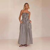 Striped Spaghetti Strap Long Dress