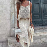 Knitted Tassel Mesh Two-Piece Set