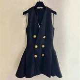 V-Neck Double-Breasted Mini Dress