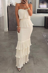 Ruffle Hem Layered Long Dress