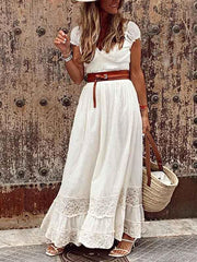 Vorioal V Neck Lace Maxi Dress