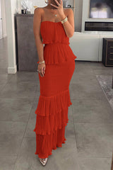 Ruffle Hem Layered Long Dress