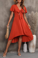 V-Neck Short Sleeve Midi Dress