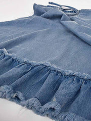 Vorioal Backless Halterneck Denim Dress