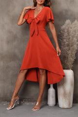 V-Neck Short Sleeve Midi Dress