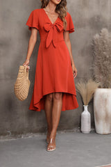 V-Neck Short Sleeve Midi Dress