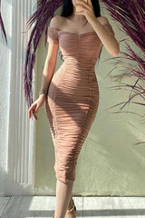 One-Shoulder Gathered Midi Dress