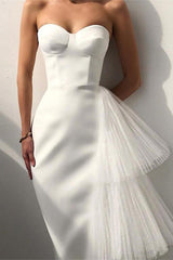 Modern Soft Satin Evening Party Dress Sweetheart Organza Tiered Sweetheart