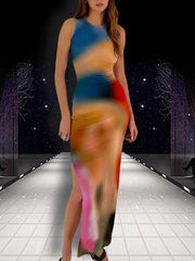 Vorioal O-Neck Slim Slit Dress