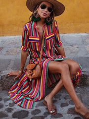 Vorioal Bohemian Multicolor Striped Dress