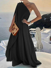 Vorioal Solid Color One-Shoulder Dress
