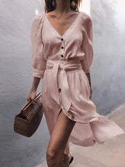 Vorioal Button Lace Sexy Dress