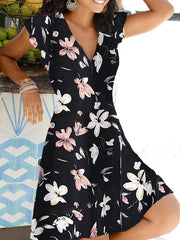 Vorioal Lily Print V-neck Dress