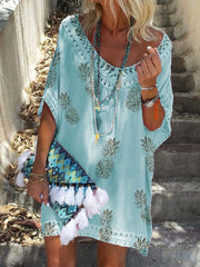 Vorioal V-neck Panel Print Dress