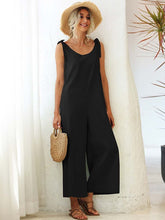 Vorioal Loose V Neck Solid Color Jumpsuit