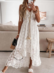 Vorioal Solid Color Lace Dress
